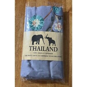 Thai Boho Scarf Blue Embroidered Floral Ends Wrap Lightweight Shawl Romantic 74"